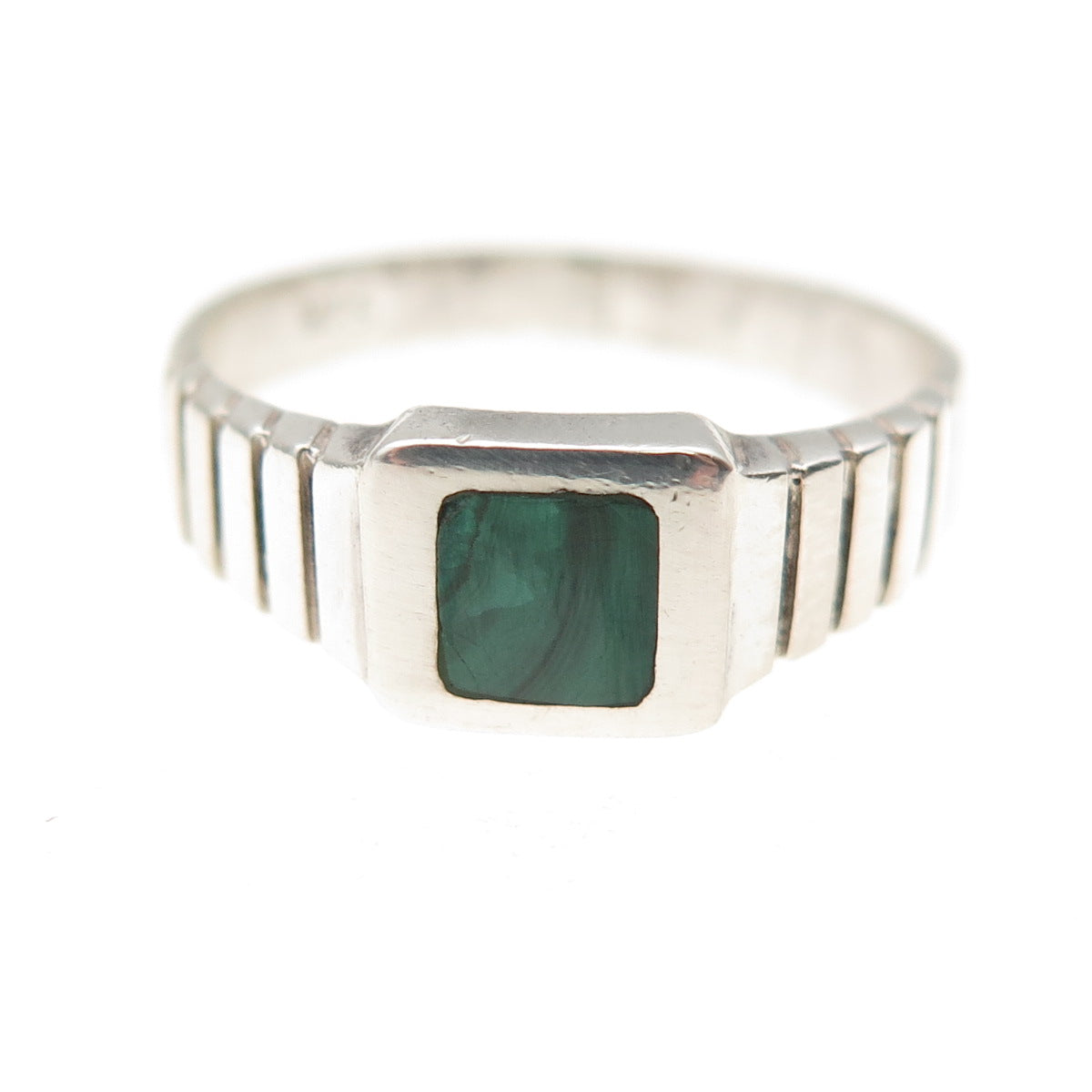 925 Sterling Silver Vintage Real Malachite Oxidized Ring Size 6.5