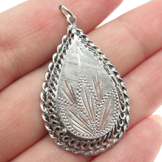 925 Sterling Silver Vintage Engraved Pear Locket Pendant