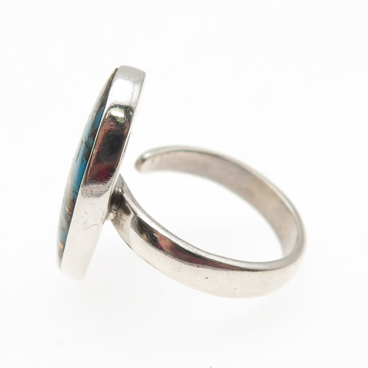 925 Sterling Silver Vintage Real Mohave Turquoise Modernist Ring Size 7.75