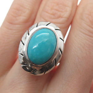 925 Sterling Silver Vintage Mexico Real Lone Mountain Turquoise Ring Size 6.25