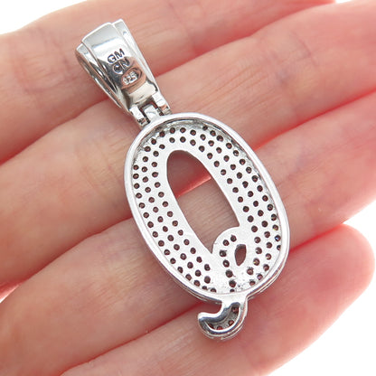 925 Sterling Silver Round-Cut Shaped C Z Letter Q Initial Sparkle Pendant