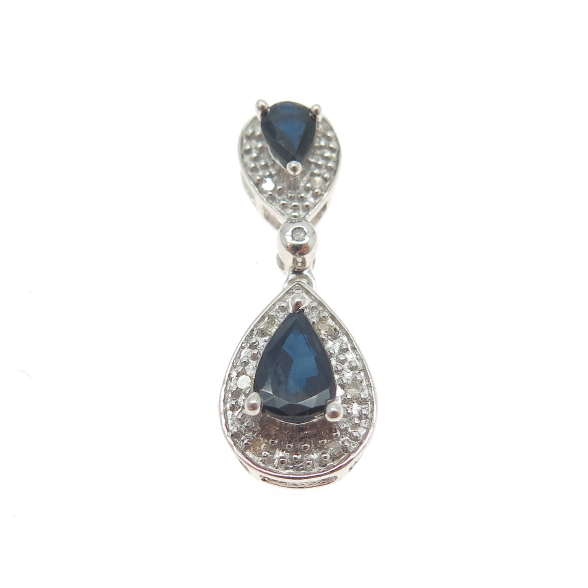 925 Sterling Silver Real Diamond & Sapphire Drop Dangling Slide Pendant