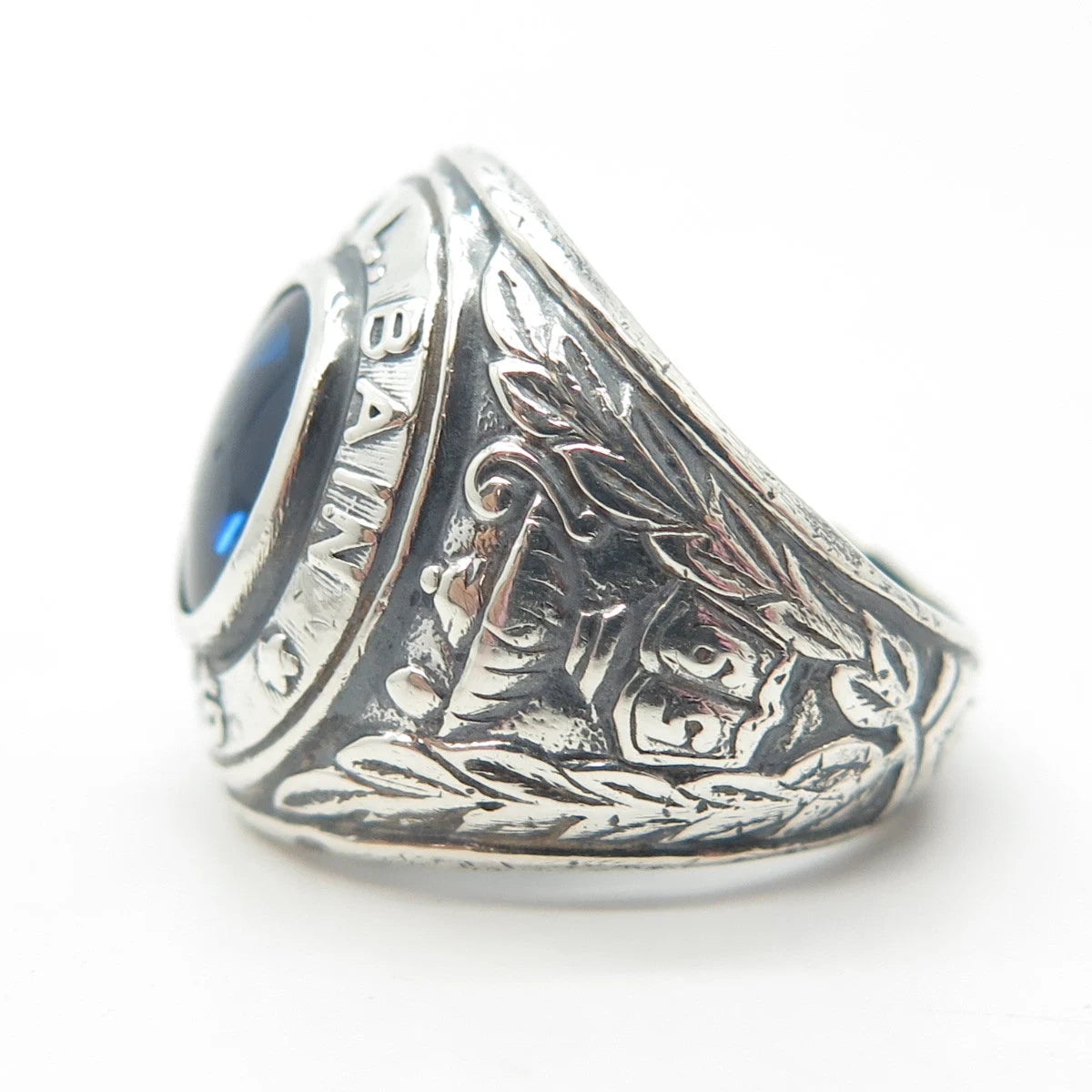 925 Sterling Silver Vintage 1959 Blue Glass "Harry L. Bain" School Ring Size 6