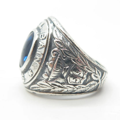 925 Sterling Silver Vintage 1959 Blue Glass "Harry L. Bain" School Ring Size 6