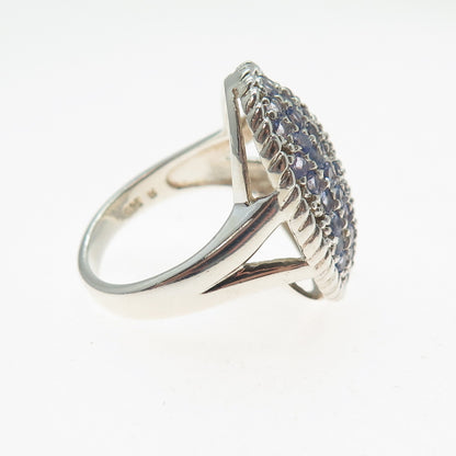 KEN CRAFTS 925 Sterling Silver Real Round-Cut Tanzanite Ring Size 7.25