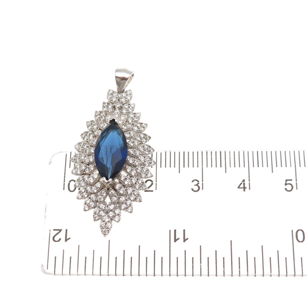925 Sterling Silver Marquise-Cut Blue & Round-Cut White C Z Charm Pendant
