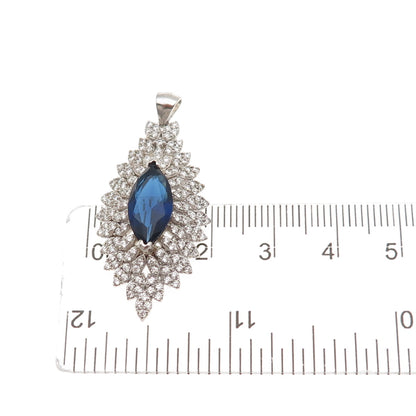 925 Sterling Silver Marquise-Cut Blue & Round-Cut White C Z Charm Pendant