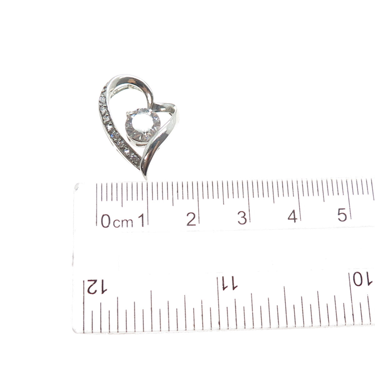 925 Sterling Silver Round-Cut C Z Heart Mini Slide Charm Pendant