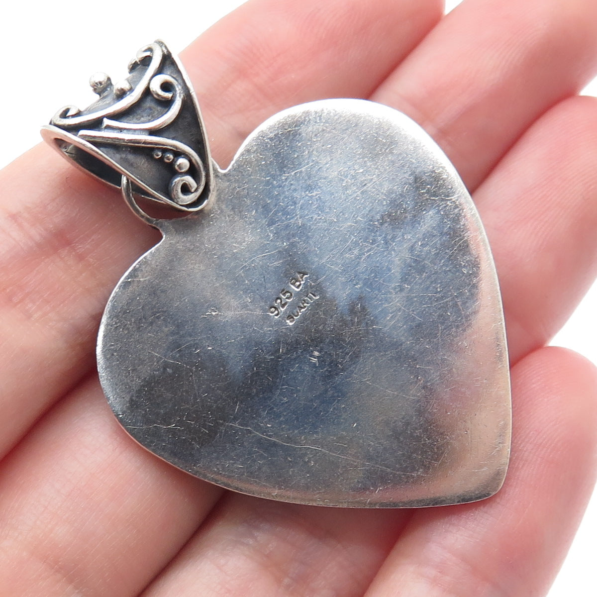 SUARTI BALI 925 Sterling Silver Vintage Real Amethyst Heart Oxidized Pendant