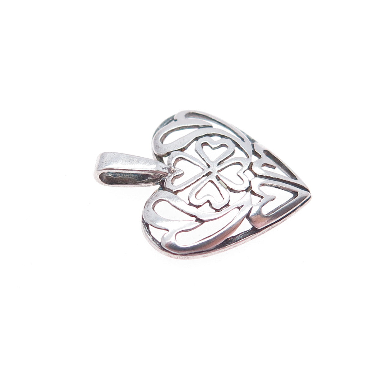 925 Sterling Silver Vintage Clover Heart Oxidized Mini Charm Pendant