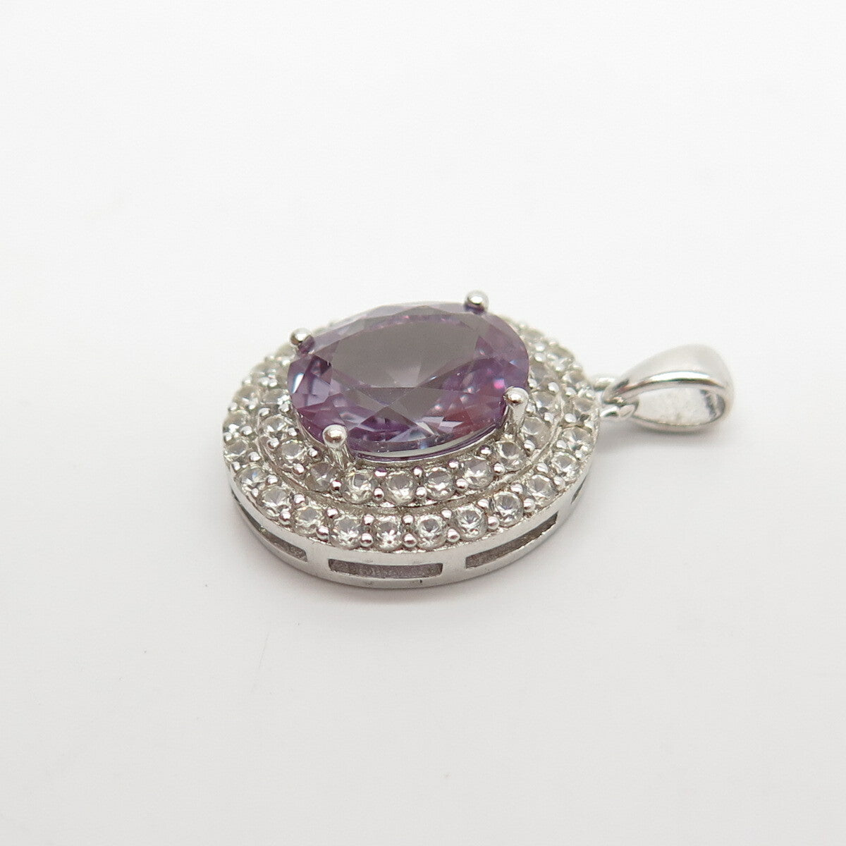 925 Sterling Silver Real White Topaz Gem & Lab-Created Alexandrite Pendant