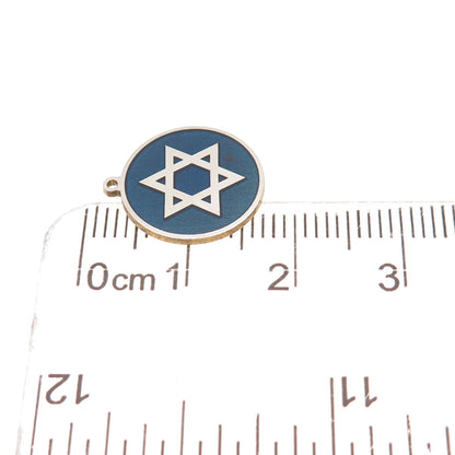 925 Sterling Silver Gold Plated Blue Enamel Star of David Charm Pendant