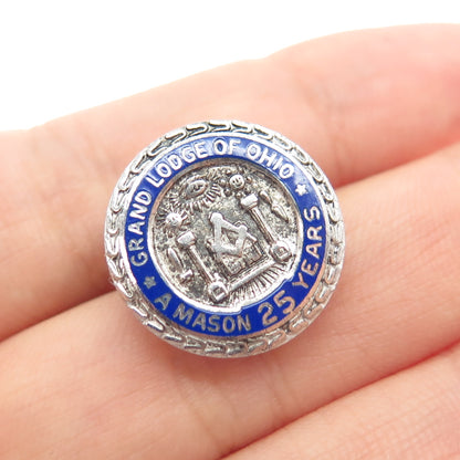 AULD Sterling Silver Vintage Enamel Mason 25 Years Grand Lodge of Ohio Lapel Pin