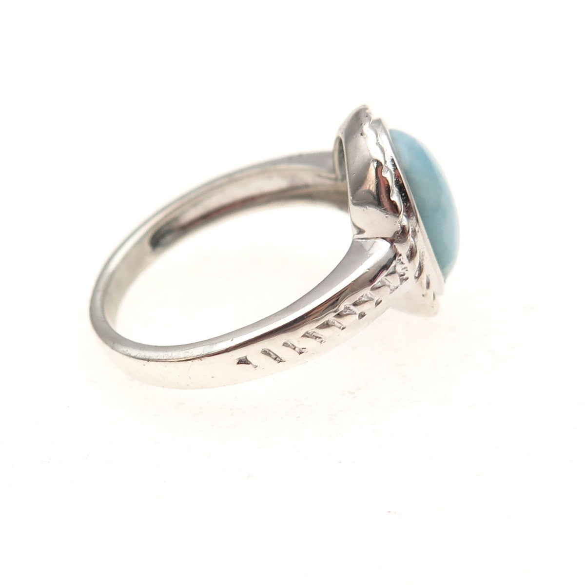 JH Young 925 Sterling Silver Vintage Real Cabochon Larimar Ring Size 5.5