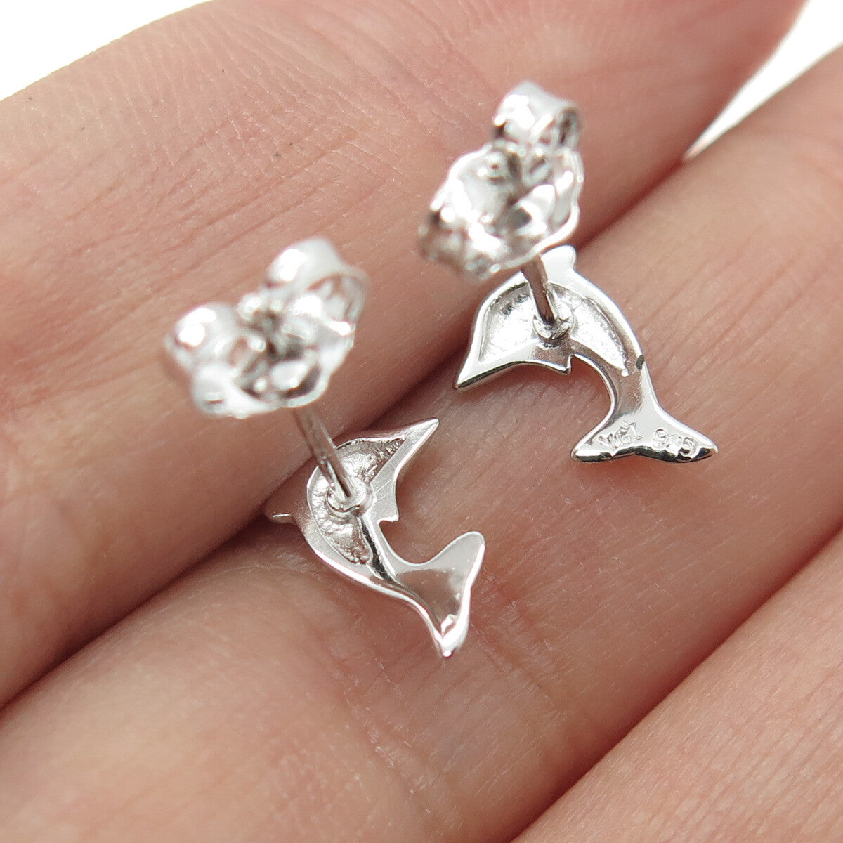 925 Sterling Silver Friendly Dolphin Stud Earrings