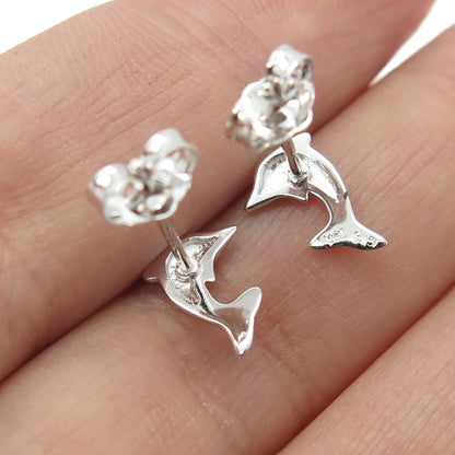 925 Sterling Silver Friendly Dolphin Stud Earrings