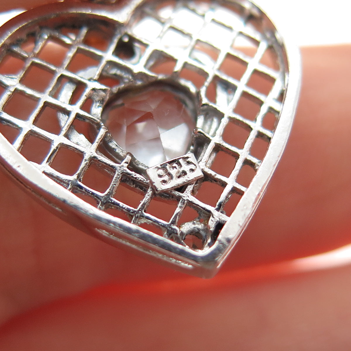 925 Sterling Silver 2-Tone Real Blue Topaz & C Z Heart Charm Pendant