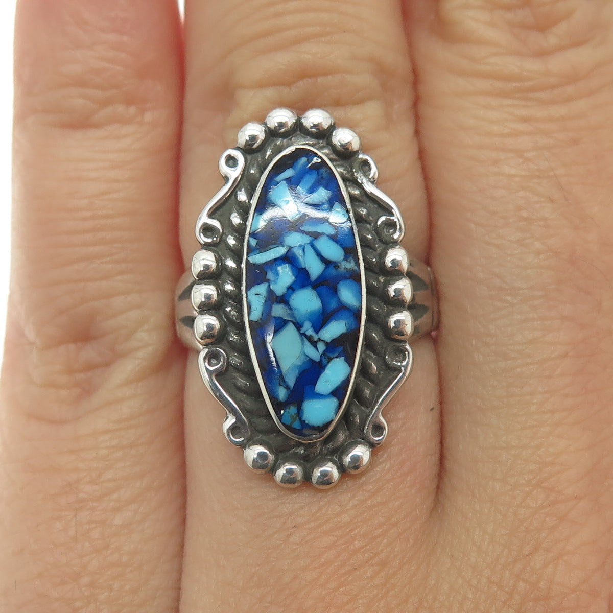 MAISELS INDIAN TRADING Sterling Silver Vintage Turquoise Inlay Ring Size 5.75