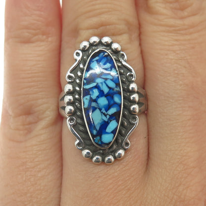 MAISELS INDIAN TRADING Sterling Silver Vintage Turquoise Inlay Ring Size 5.75