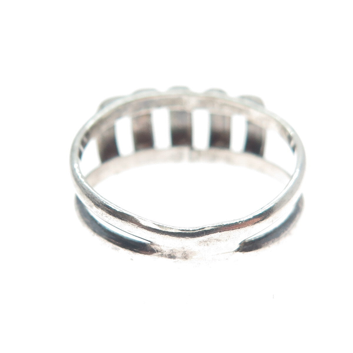950 Silver & 18K Rose Gold Vintage Fence Oxidized Ring Size 7.25