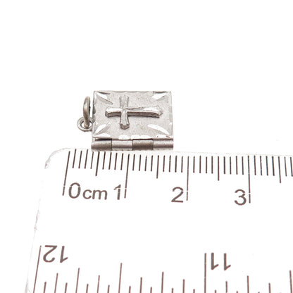 925 Sterling Silver Antique Art Deco Cross Prayer Locket Mini Charm Pendant