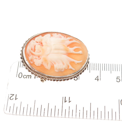 925 Sterling Silver Antique Art Deco Real MOP Three Graces Cameo Pin Brooch