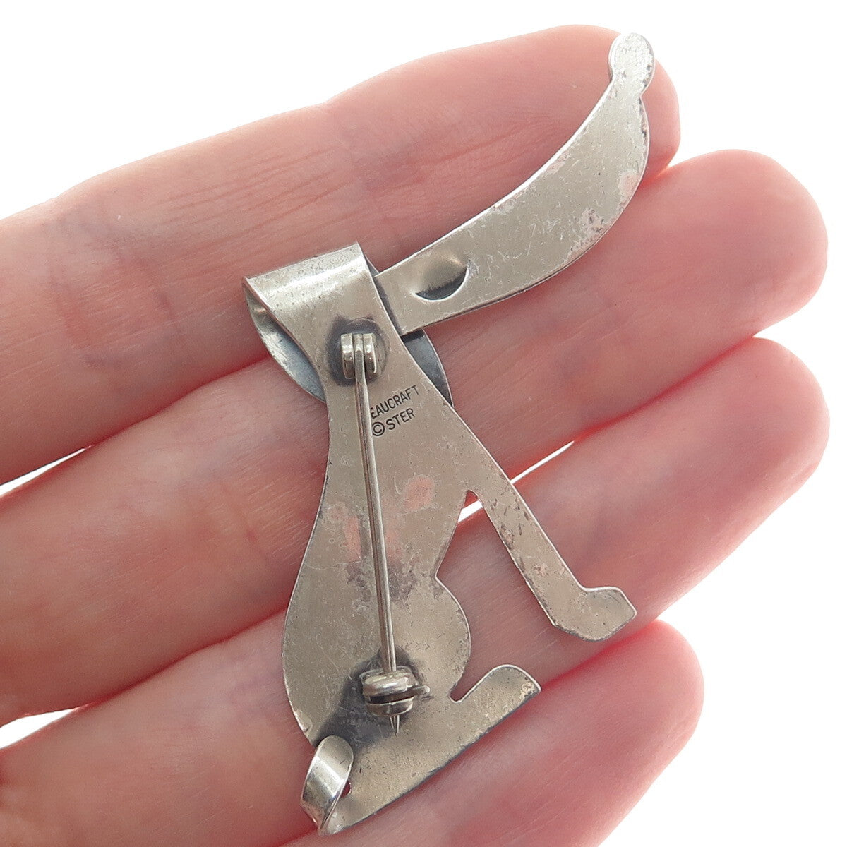 BEAU CRAFT 925 Sterling Silver Vintage Modernist Dog Pin Brooch