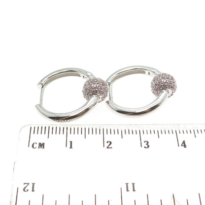 925 Sterling Silver Pink C Z Huggie Earrings