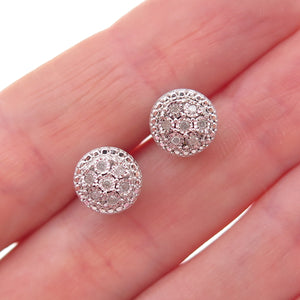 925 Sterling Silver Real Round-Cut Diamond Stud Earrings