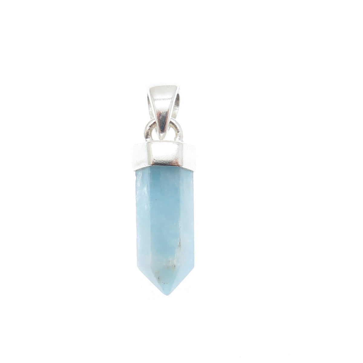925 Sterling Silver Vintage Real Milky Aquamarine Amulet Charm Pendant