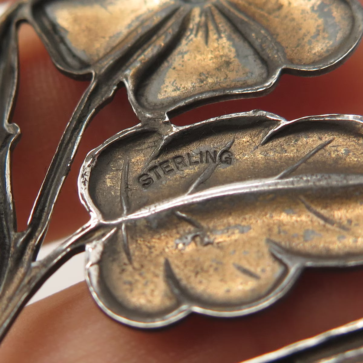 925 Sterling Silver Vintage Floral Leaf Pin Brooch