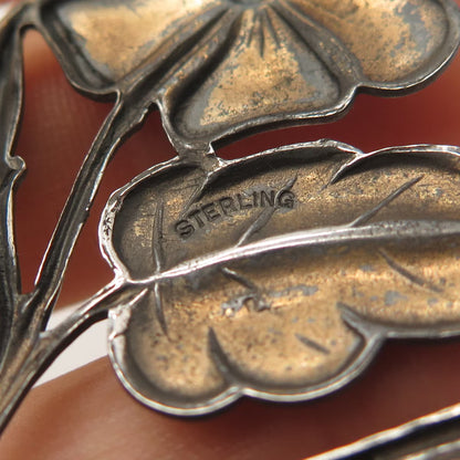 925 Sterling Silver Vintage Floral Leaf Pin Brooch