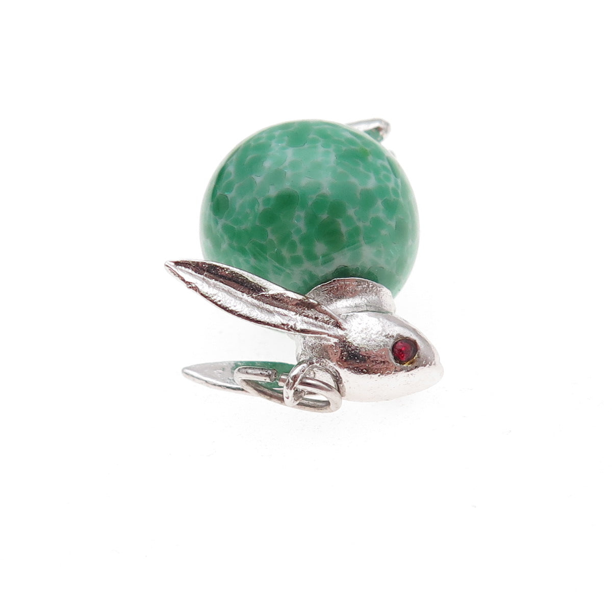 925 Sterling Silver Vintage Faux Turquoise & Garnet Easter Bunny Charm Pendant
