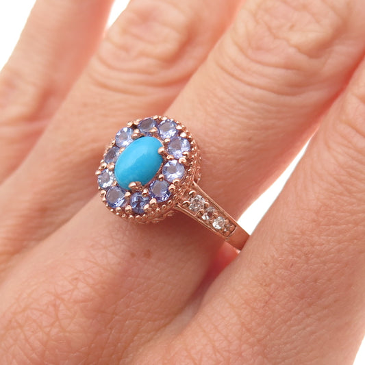 Chuck Clemency 925 Sterling Gold Plated Turquoise Tanzanite Topaz Ring Size 8.25