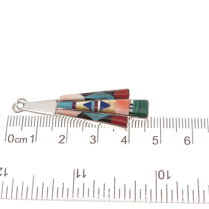 Old Pawn 925 Sterling Turquoise Malachite Sugilite Lapis Coral Onyx MOP Pendant