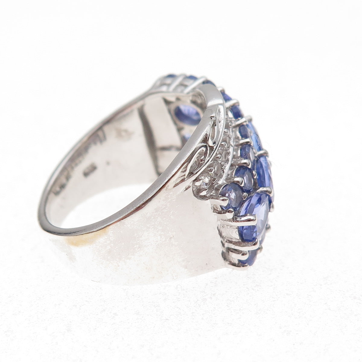 Chuck Clemency 925 Sterling Silver Real Tanzanite & White Topaz Ring Size 8.25