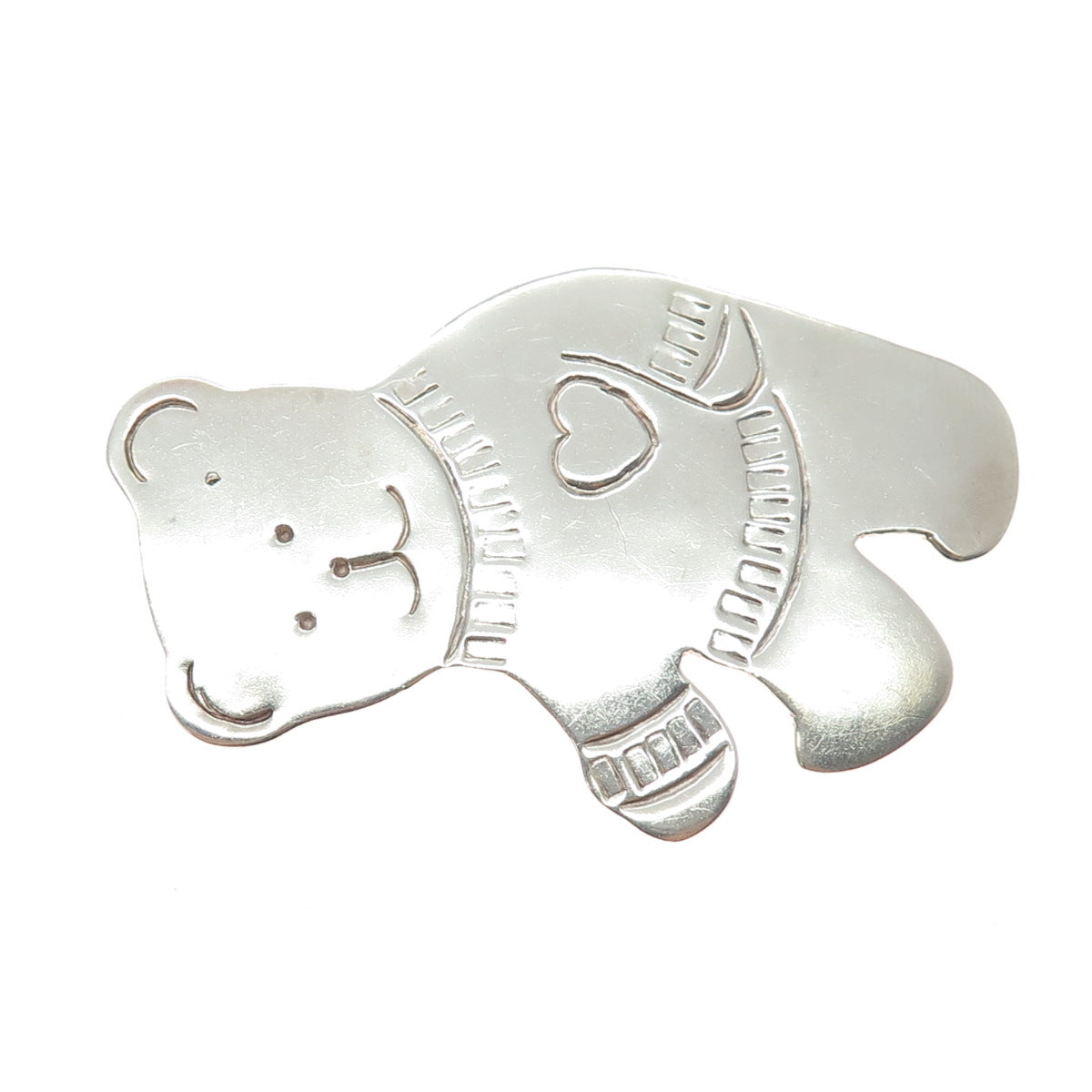 925 Sterling Silver Vintage Mexico Teddy Bear Heart Pin Brooch