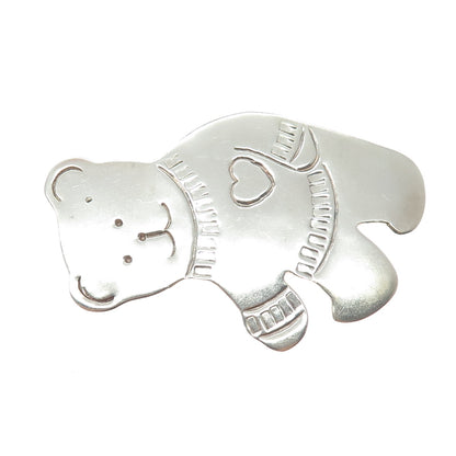 925 Sterling Silver Vintage Mexico Teddy Bear Heart Pin Brooch