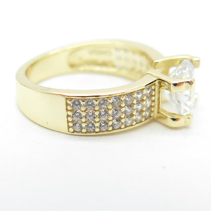 925 Sterling Silver Gold Plated Round-Cut C Z Engagement Ring Size 5.25