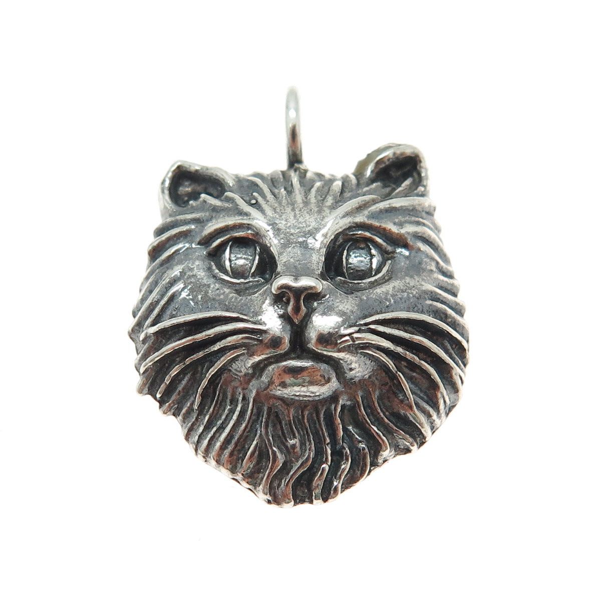 925 Sterling Silver Vintage Persian Cat Oxidized Charm Pendant