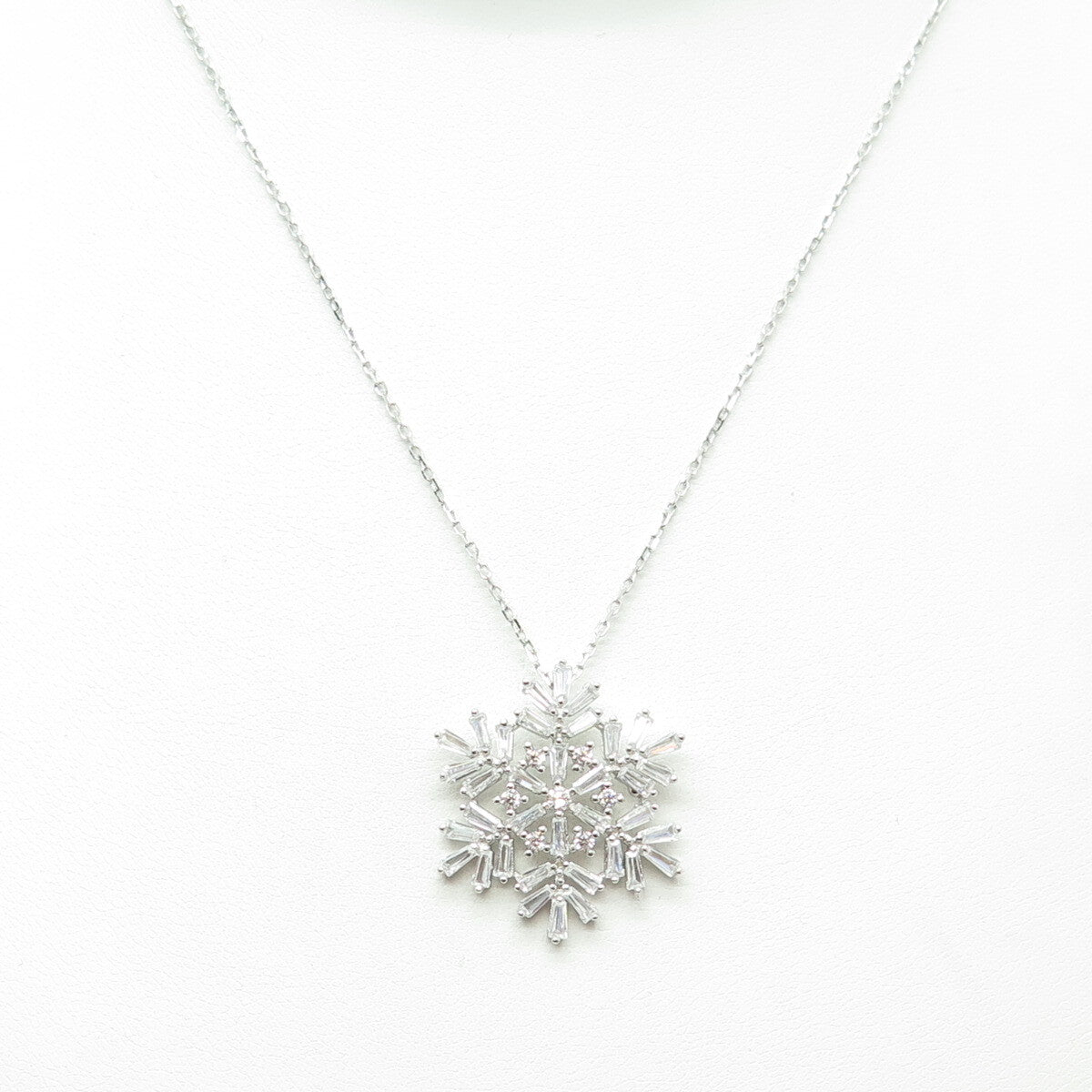 HAN 925 Sterling Silver Multi-C Z Snowflake Cable Chain Necklace 18"