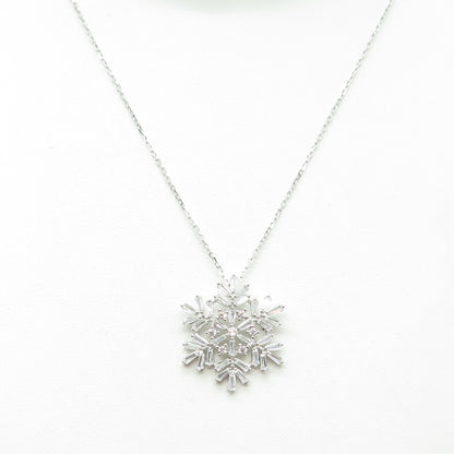 HAN 925 Sterling Silver Multi-C Z Snowflake Cable Chain Necklace 18"