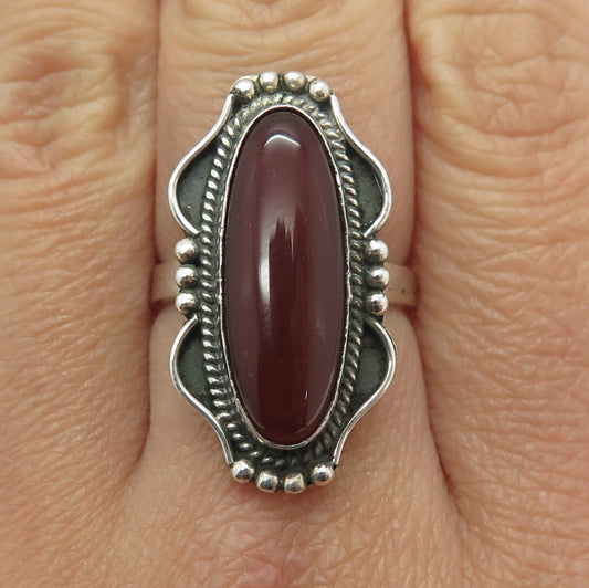 925 Sterling Silver Vintage Southwestern Real Carnelian Oxidized Ring Size 6.75