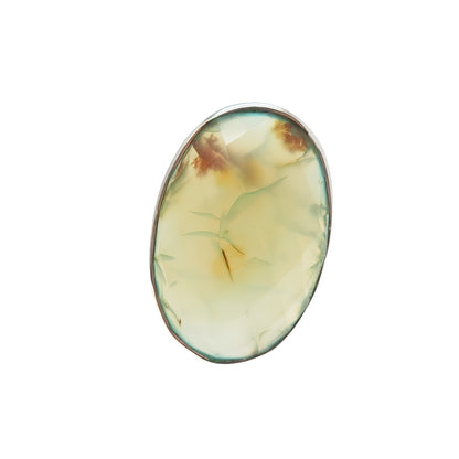 925 Sterling Silver Vintage Real Green Agate Modernist Ring Size 10