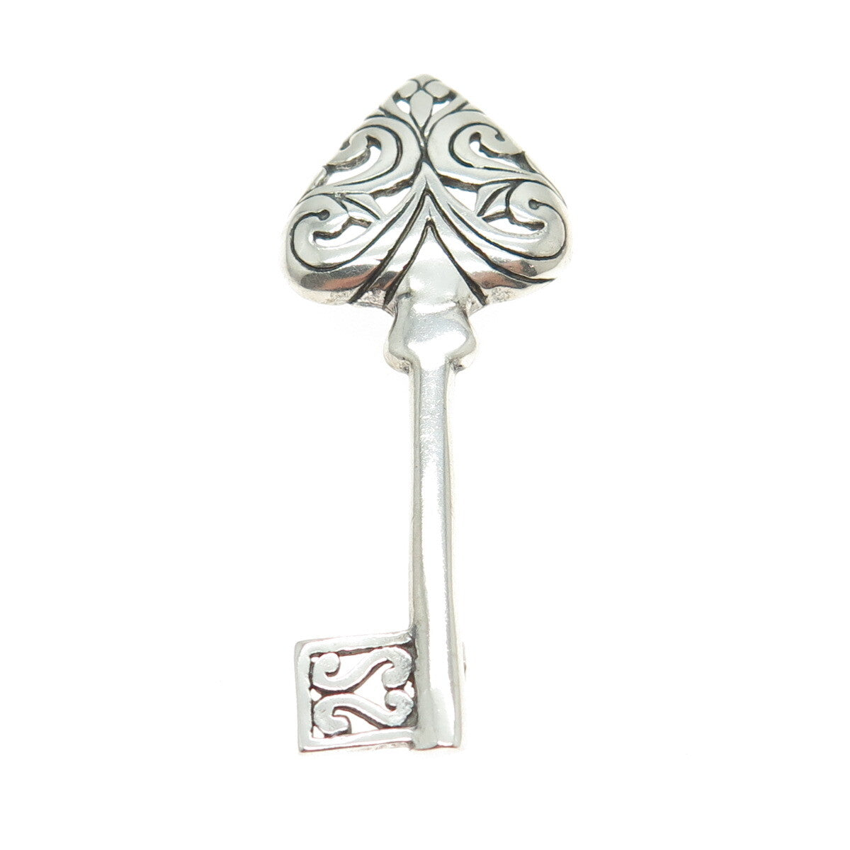 JEZLAINE 925 Sterling Silver Vintage Spade Key Pin Brooch