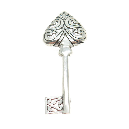 JEZLAINE 925 Sterling Silver Vintage Spade Key Pin Brooch