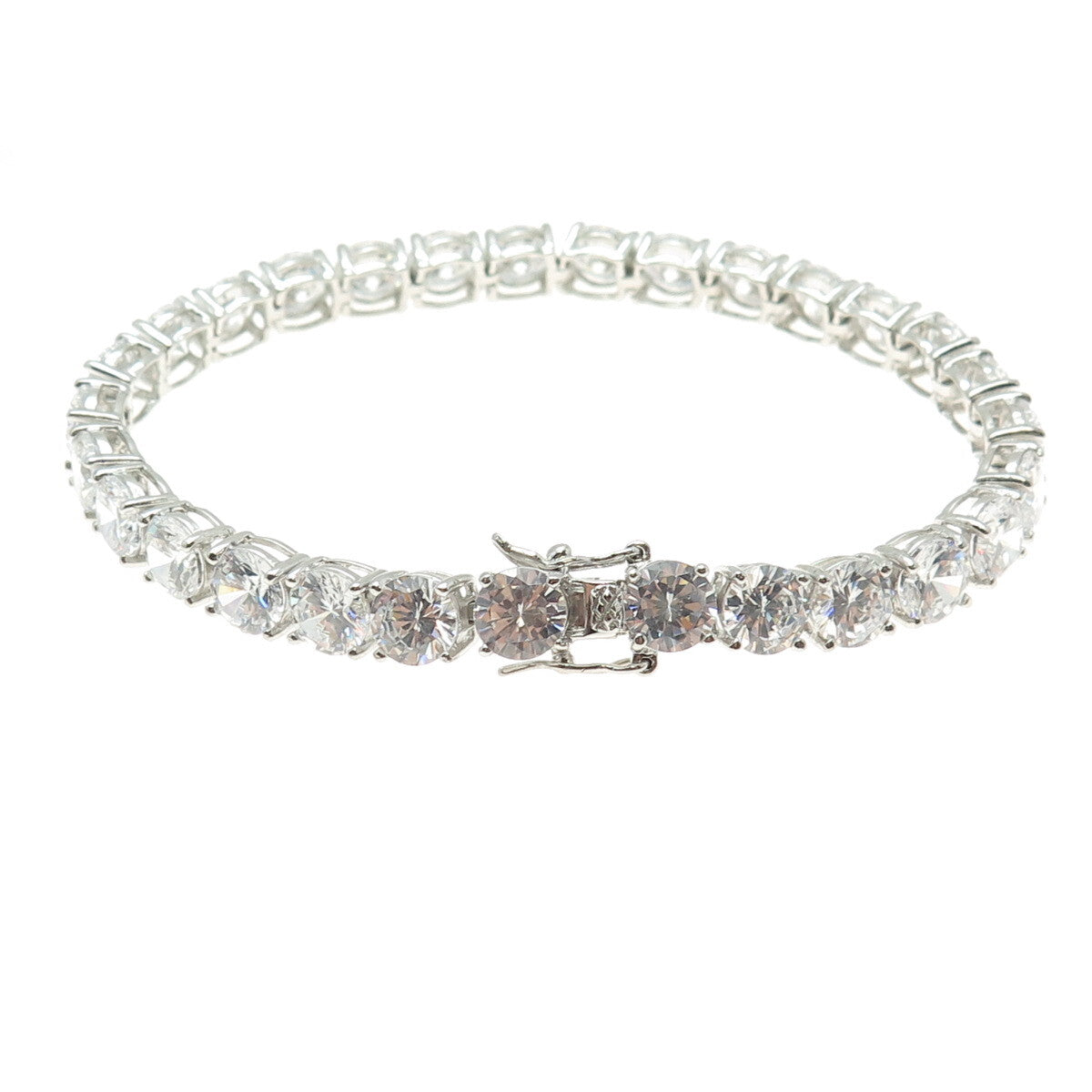 925 Sterling Silver Round-Cut C Z Tennis Link Bracelet 7"