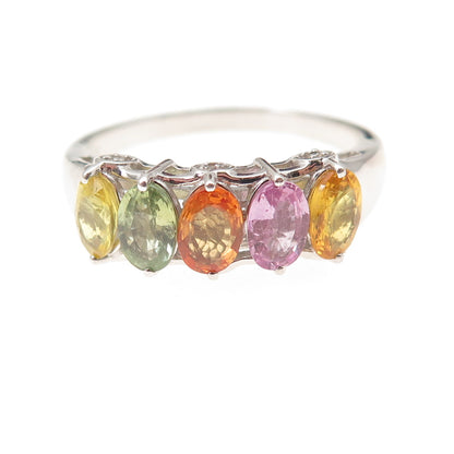 925 Sterling Silver Real Oval-Cut Multi-Color Sapphire Ring Size 12