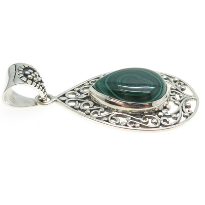 ARYA 925 Sterling Silver Vintage Real Malachite Swirl Teardrop Pendant