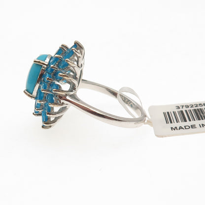 D'Joy 925 Sterling Silver Real Sleeping Beauty Turquoise & Apatite Ring Size 8
